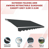 Awnings: Outdoor Folding Arm Awning Retractable Sunshade Canopy Grey 3.0m x 2.5m