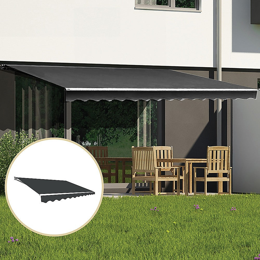 Awnings: Outdoor Folding Arm Awning Retractable Sunshade Canopy Grey 3.0m x 2.5m