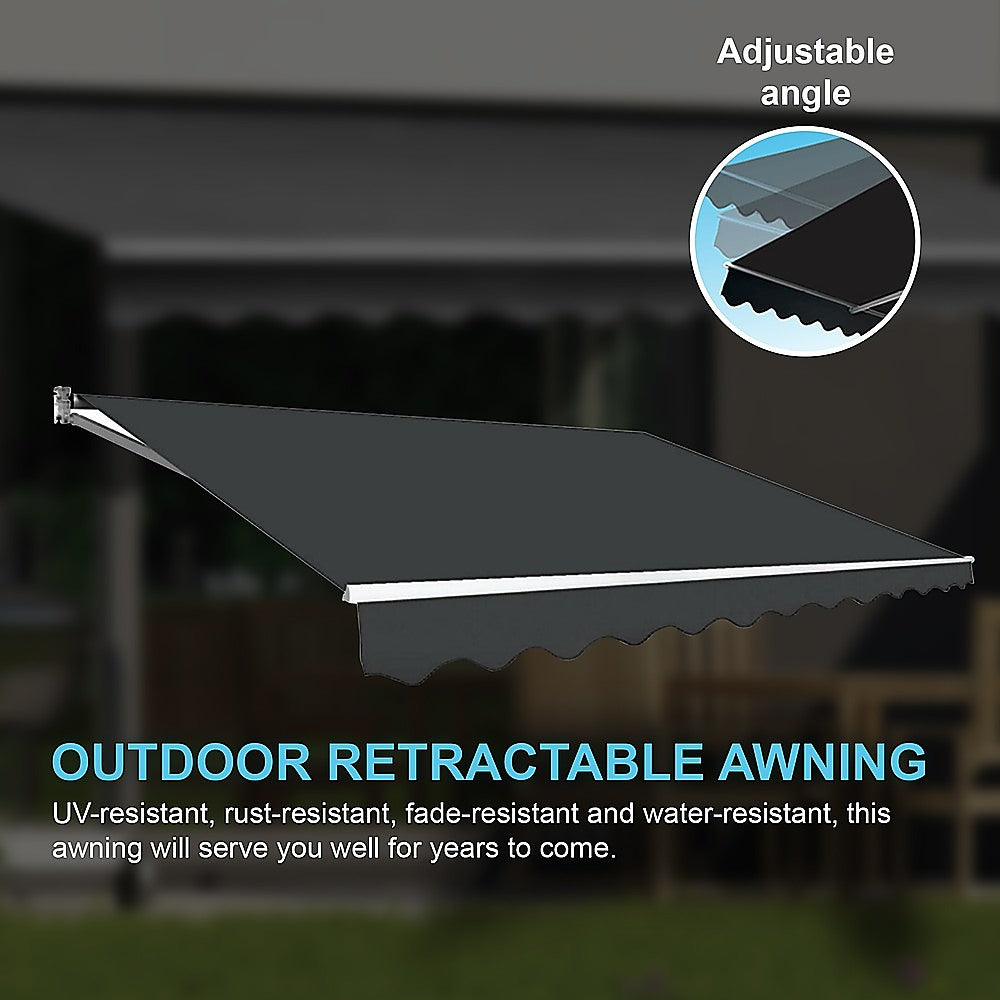 Awnings: Outdoor Folding Arm Awning Retractable Sunshade Canopy Grey 3.0m x 2.5m