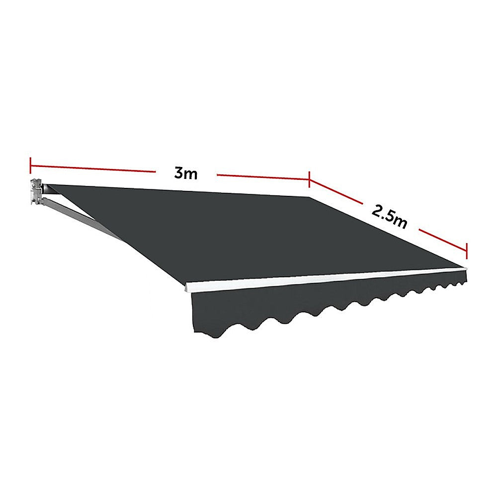 Awnings: Outdoor Folding Arm Awning Retractable Sunshade Canopy Grey 3.0m x 2.5m