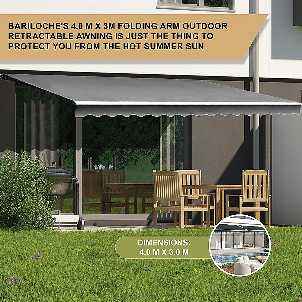 Awnings: Outdoor Folding Arm Awning Retractable Sunshade Canopy Grey 4.0m x 3.0m
