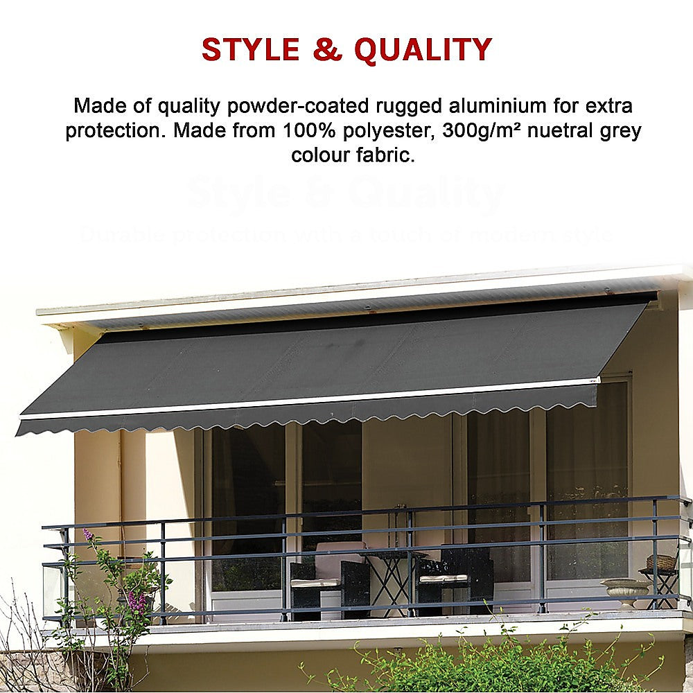 Awnings: Outdoor Folding Arm Awning Retractable Sunshade Canopy Grey 4.0m x 3.0m