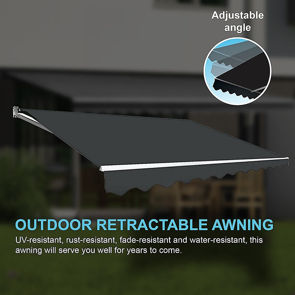 Awnings: Outdoor Folding Arm Awning Retractable Sunshade Canopy Grey 4.0m x 3.0m