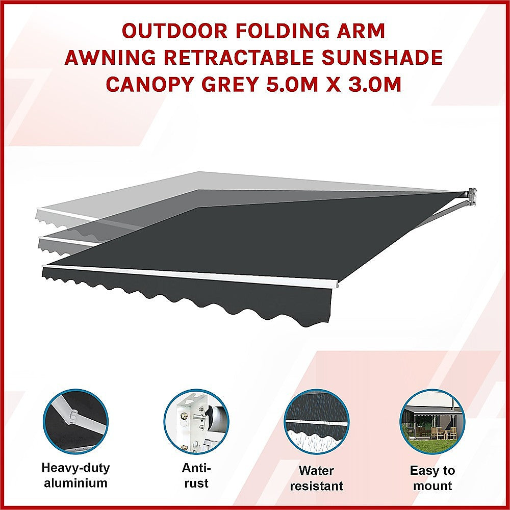 Awnings: Outdoor Folding Arm Awning Retractable Sunshade Canopy Black 4.0m x 3.0m