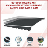 Awnings: Outdoor Folding Arm Awning Retractable Sunshade Canopy Black 4.0m x 3.0m