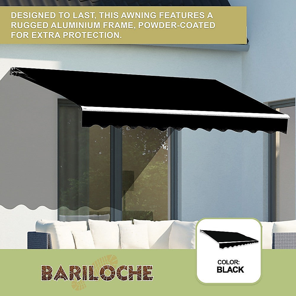 Awnings: Outdoor Folding Arm Awning Retractable Sunshade Canopy Black 4.0m x 3.0m