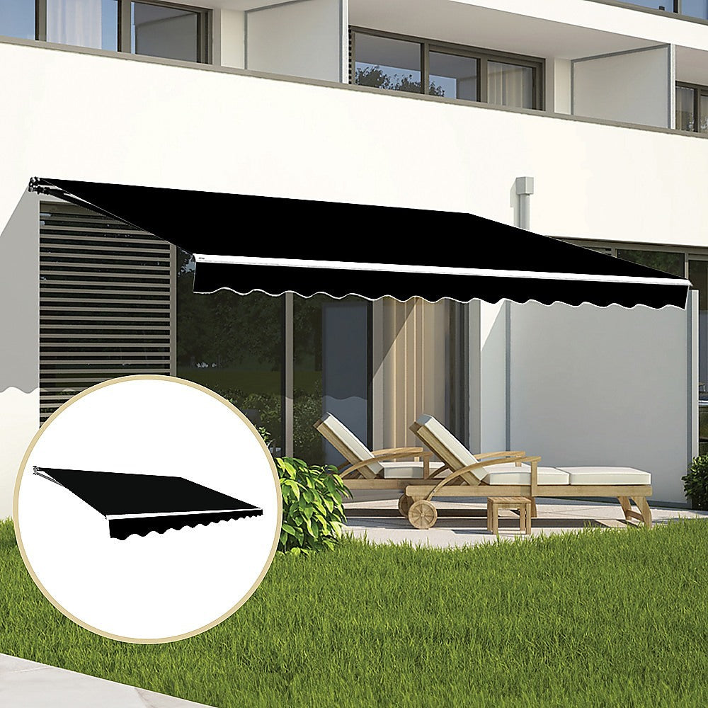 Awnings: Outdoor Folding Arm Awning Retractable Sunshade Canopy Black 4.0m x 3.0m
