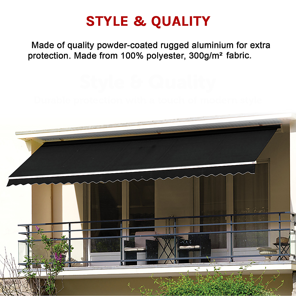 Awnings: Outdoor Folding Arm Awning Retractable Sunshade Canopy Black 4.0m x 3.0m