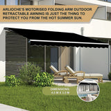 Awnings: Outdoor Folding Arm Awning Retractable Sunshade Canopy Black 4.0m x 3.0m
