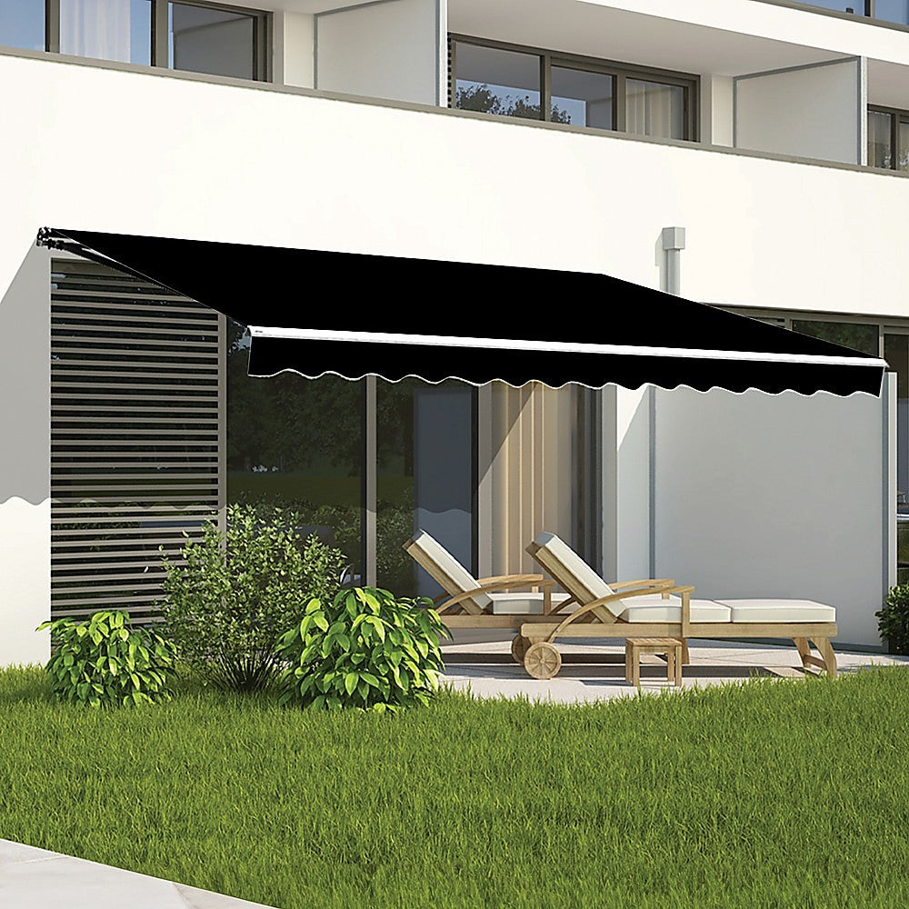 Awnings: Outdoor Folding Arm Awning Retractable Sunshade Canopy Black 4.0m x 3.0m