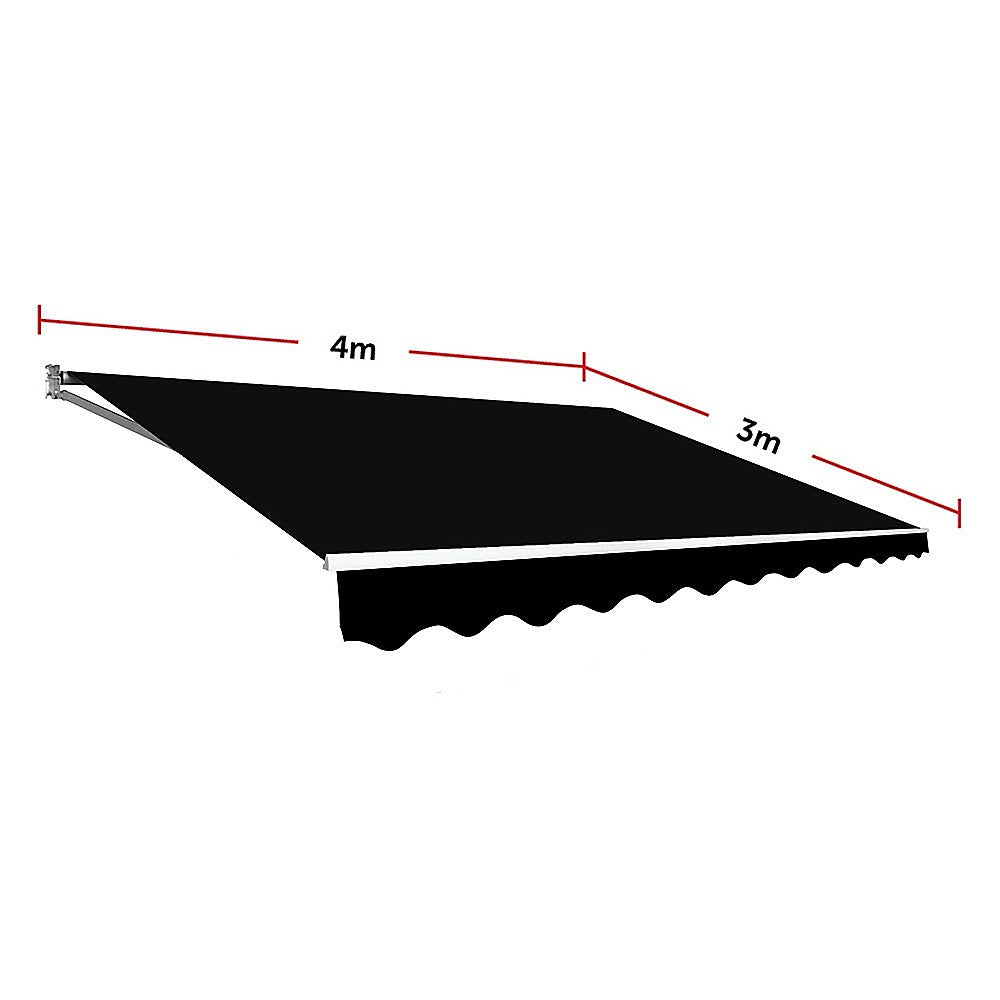 Awnings: Outdoor Folding Arm Awning Retractable Sunshade Canopy Black 4.0m x 3.0m