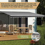 Awnings: Motorised Outdoor Folding Arm Awning Retractable Sunshade Canopy Grey 3.0m x 2.5m