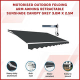 Awnings: Motorised Outdoor Folding Arm Awning Retractable Sunshade Canopy Grey 3.0m x 2.5m
