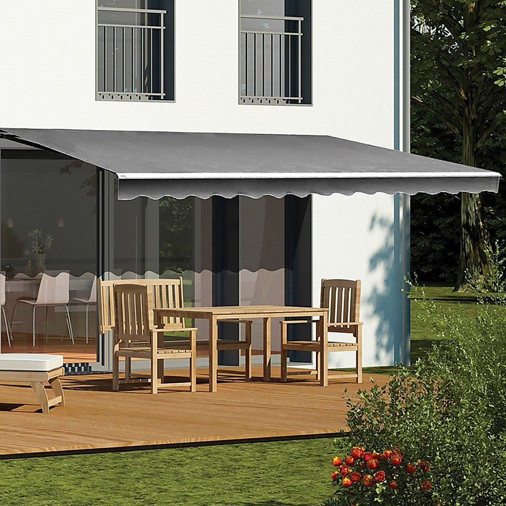 Awnings: Motorised Outdoor Folding Arm Awning Retractable Sunshade Canopy Grey 3.0m x 2.5m