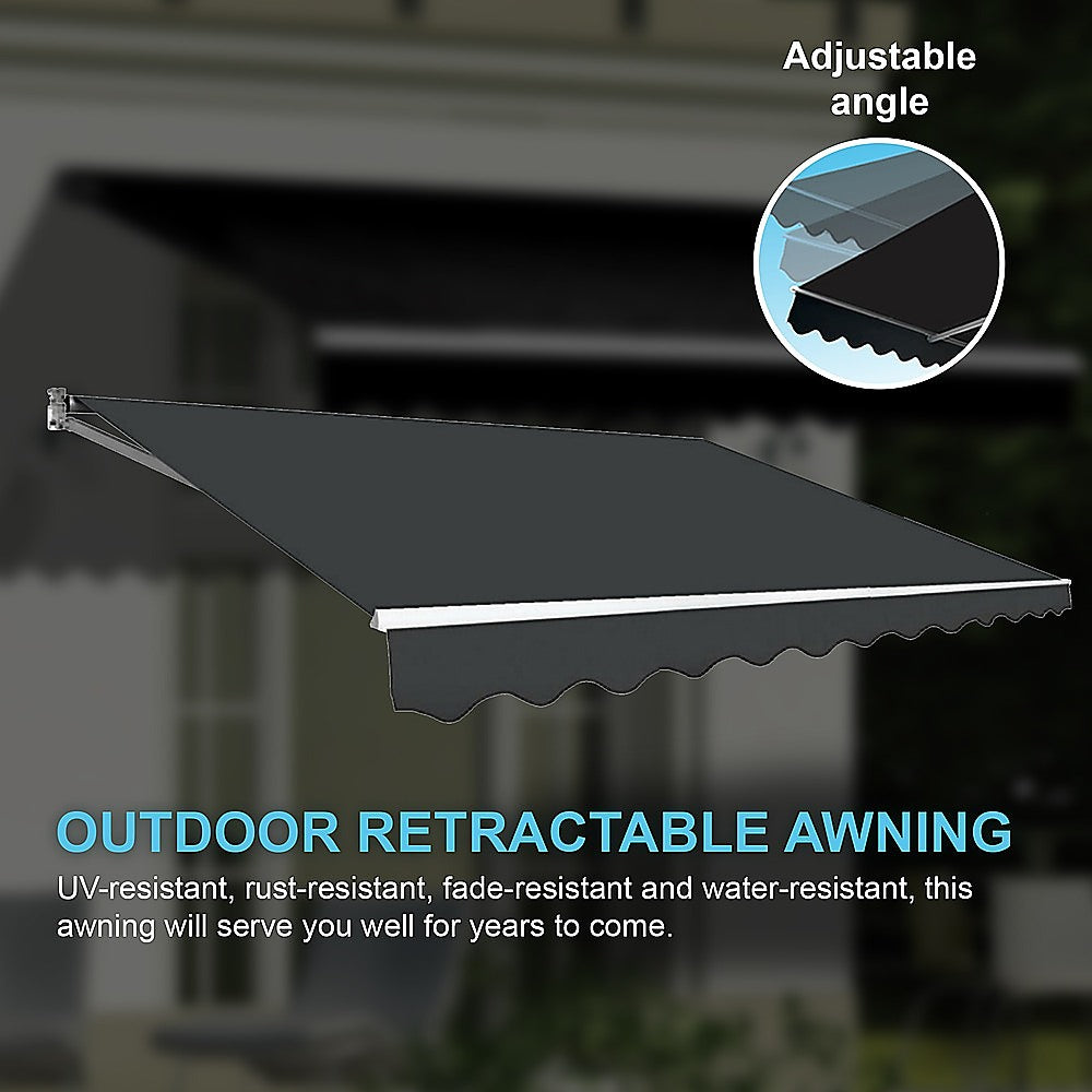 Awnings: Motorised Outdoor Folding Arm Awning Retractable Sunshade Canopy Grey 3.0m x 2.5m