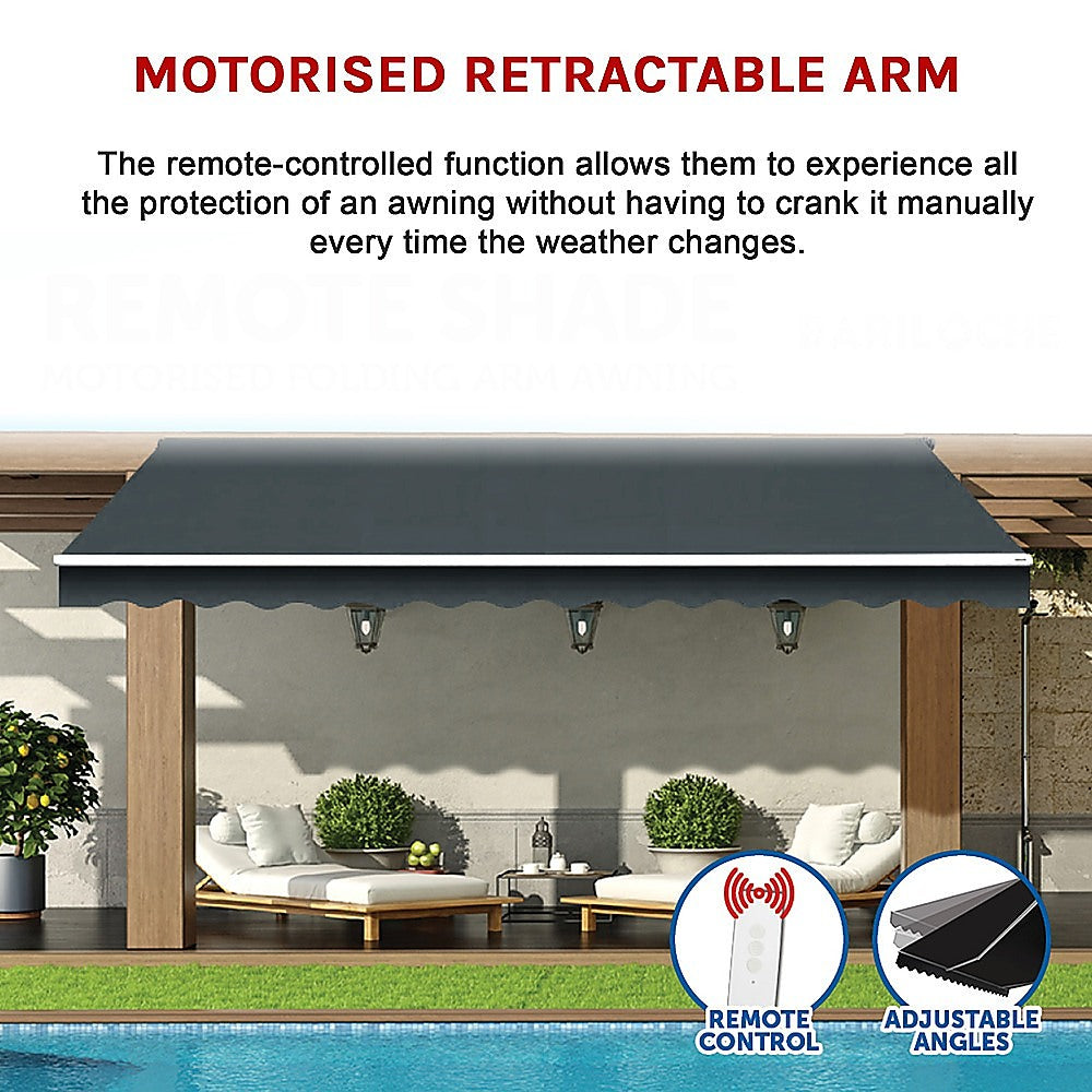 Awnings: Motorised Outdoor Folding Arm Awning Retractable Sunshade Canopy Grey 3.0m x 2.5m