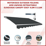 Awnings: Motorised Outdoor Folding Arm Awning Retractable Sunshade Canopy Grey 4.0m x 2.5m