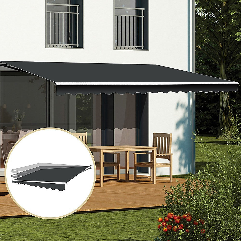 Awnings: Motorised Outdoor Folding Arm Awning Retractable Sunshade Canopy Grey 4.0m x 2.5m