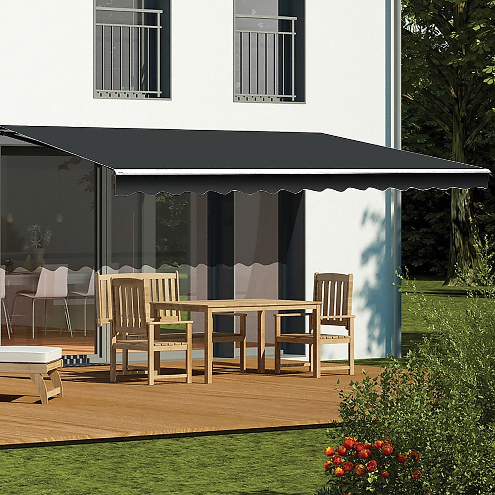 Awnings: Motorised Outdoor Folding Arm Awning Retractable Sunshade Canopy Grey 4.0m x 2.5m