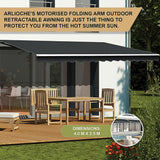Awnings: Motorised Outdoor Folding Arm Awning Retractable Sunshade Canopy Grey 4.0m x 2.5m