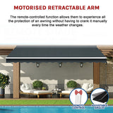 Awnings: Motorised Outdoor Folding Arm Awning Retractable Sunshade Canopy Grey 4.0m x 2.5m