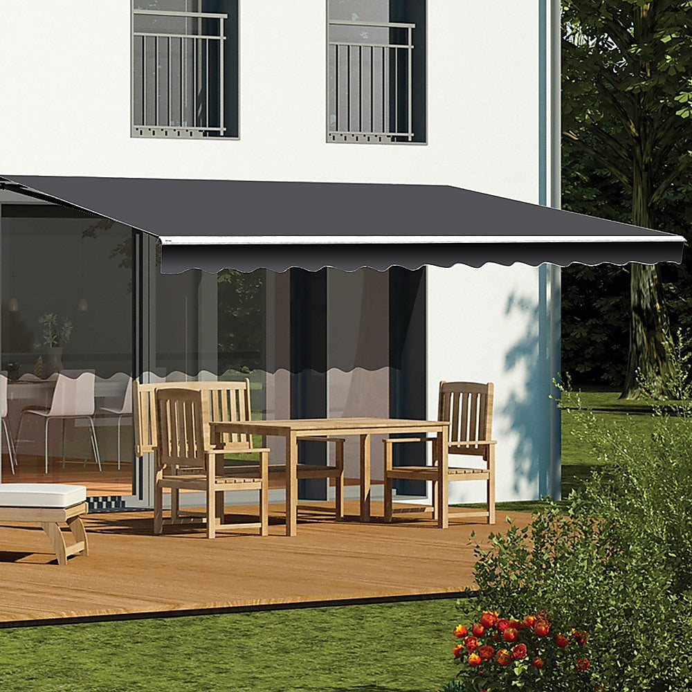 Awnings: Motorised Outdoor Folding Arm Awning Retractable Sunshade Canopy Grey 5.0m x 2.5m