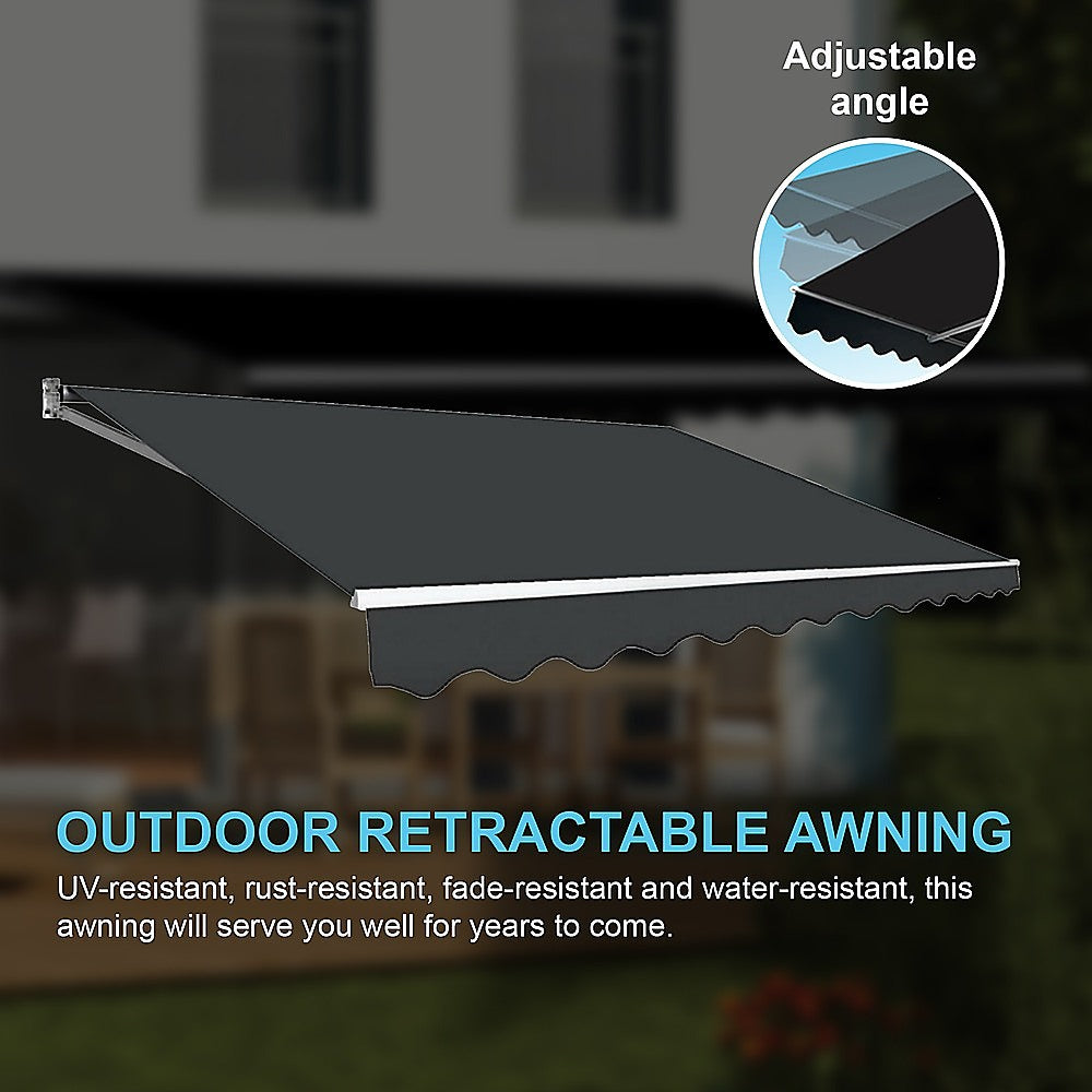 Awnings: Motorised Outdoor Folding Arm Awning Retractable Sunshade Canopy Grey 5.0m x 2.5m