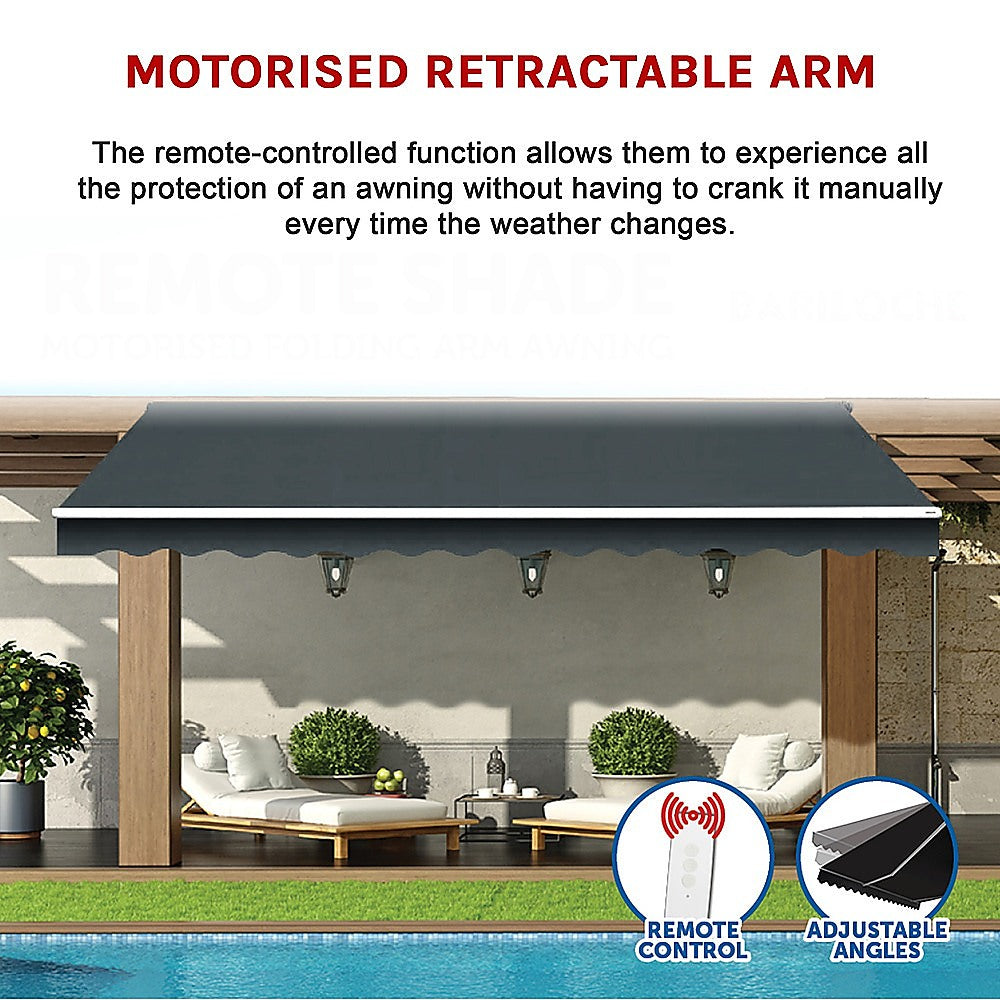 Awnings: Motorised Outdoor Folding Arm Awning Retractable Sunshade Canopy Grey 5.0m x 2.5m