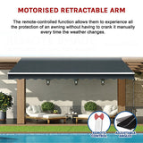 Awnings: Motorised Outdoor Folding Arm Awning Retractable Sunshade Canopy Grey 5.0m x 2.5m