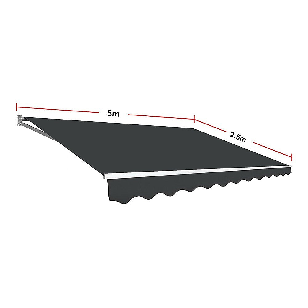 Awnings: Motorised Outdoor Folding Arm Awning Retractable Sunshade Canopy Grey 5.0m x 2.5m