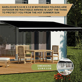 Awnings: Motorised Outdoor Folding Arm Awning Retractable Sunshade Canopy Black 5.0m x 3.0m