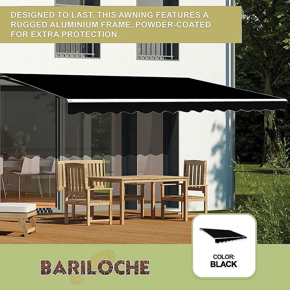 Awnings: Motorised Outdoor Folding Arm Awning Retractable Sunshade Canopy Black 5.0m x 3.0m