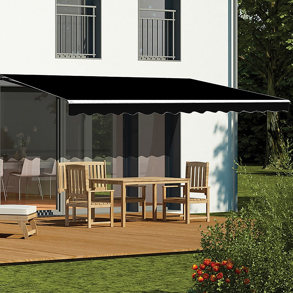 Awnings: Motorised Outdoor Folding Arm Awning Retractable Sunshade Canopy Black 5.0m x 3.0m