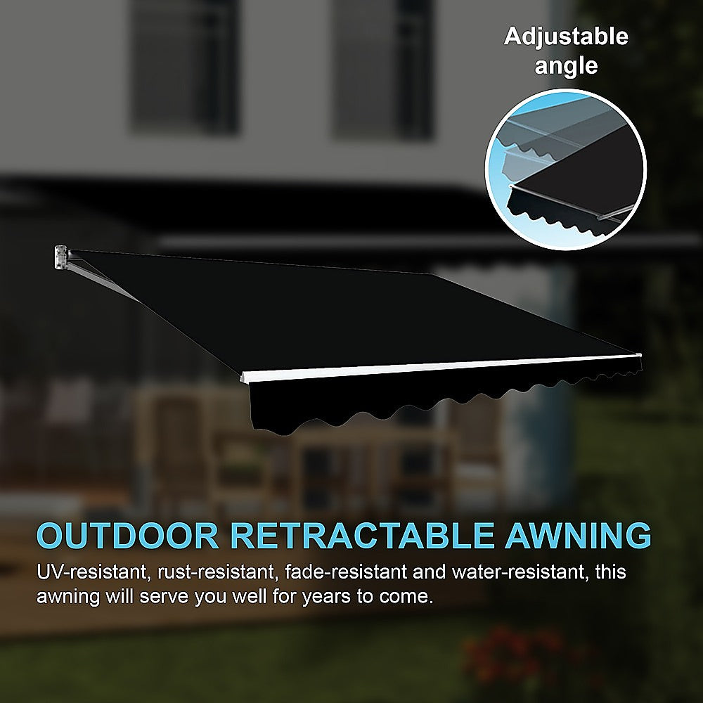 Awnings: Motorised Outdoor Folding Arm Awning Retractable Sunshade Canopy Black 5.0m x 3.0m