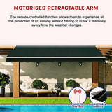 Awnings: Motorised Outdoor Folding Arm Awning Retractable Sunshade Canopy Black 5.0m x 3.0m