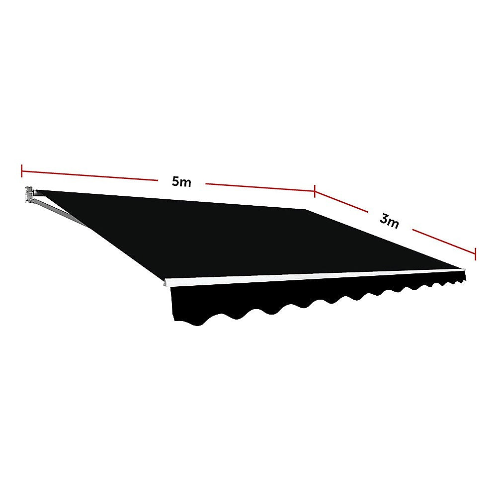 Awnings: Motorised Outdoor Folding Arm Awning Retractable Sunshade Canopy Black 5.0m x 3.0m