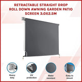 Awnings: Retractable Straight Drop Roll Down Awning Garden Patio Screen 3.0X2.5M