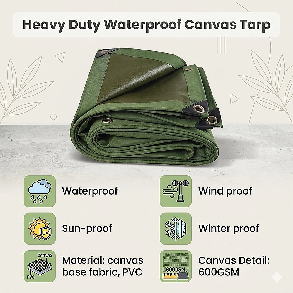 Awnings: 3x4M Army Heavy Duty Waterproof Canvas Tarp Tarpaulin Sun Blocked Dustproof