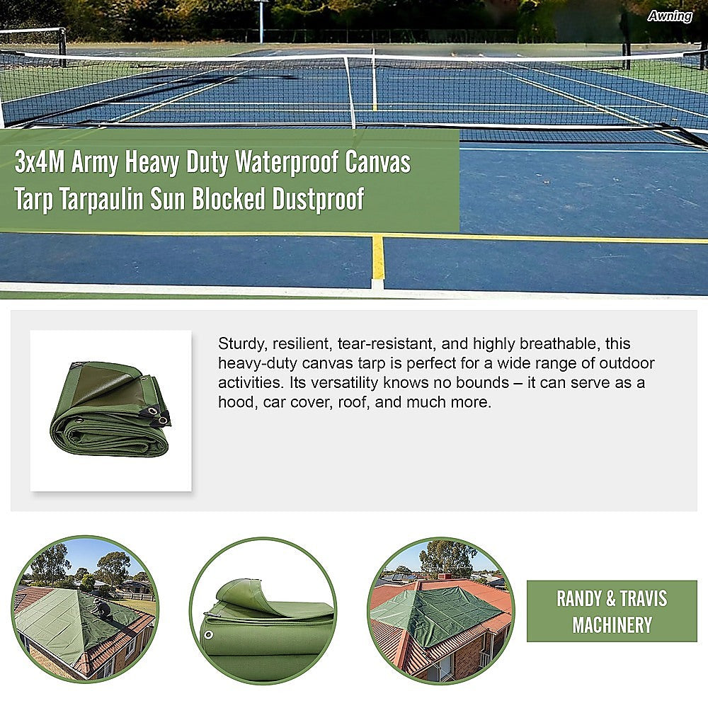 Awnings: 3x4M Army Heavy Duty Waterproof Canvas Tarp Tarpaulin Sun Blocked Dustproof