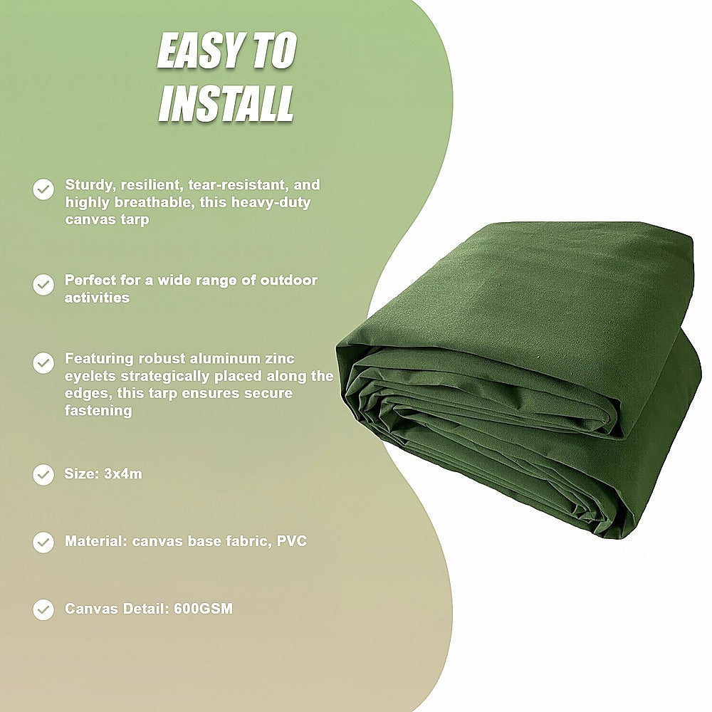 Awnings: 3x4M Army Heavy Duty Waterproof Canvas Tarp Tarpaulin Sun Blocked Dustproof