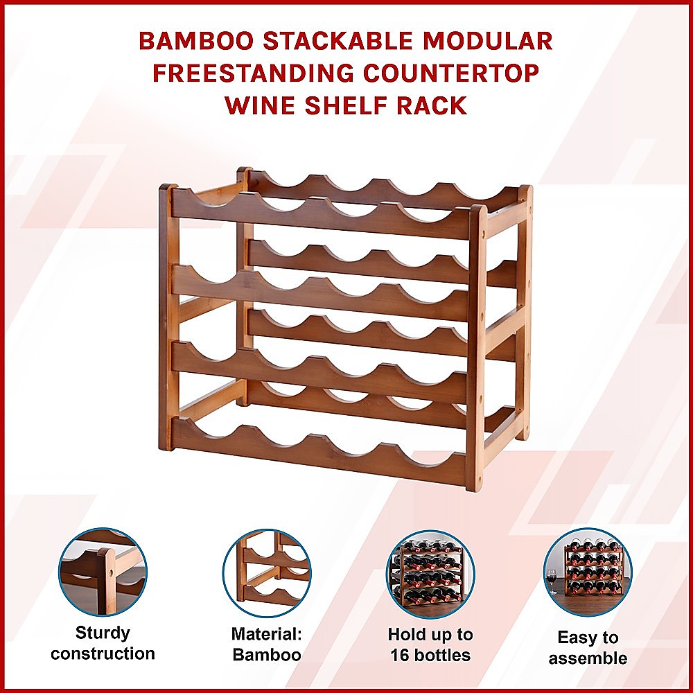 Wine Racks: Bamboo Stackable Modular Freestanding Countertop Wine Shelf Rack