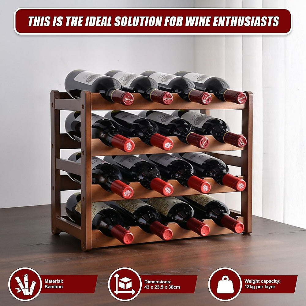 Wine Racks: Bamboo Stackable Modular Freestanding Countertop Wine Shelf Rack