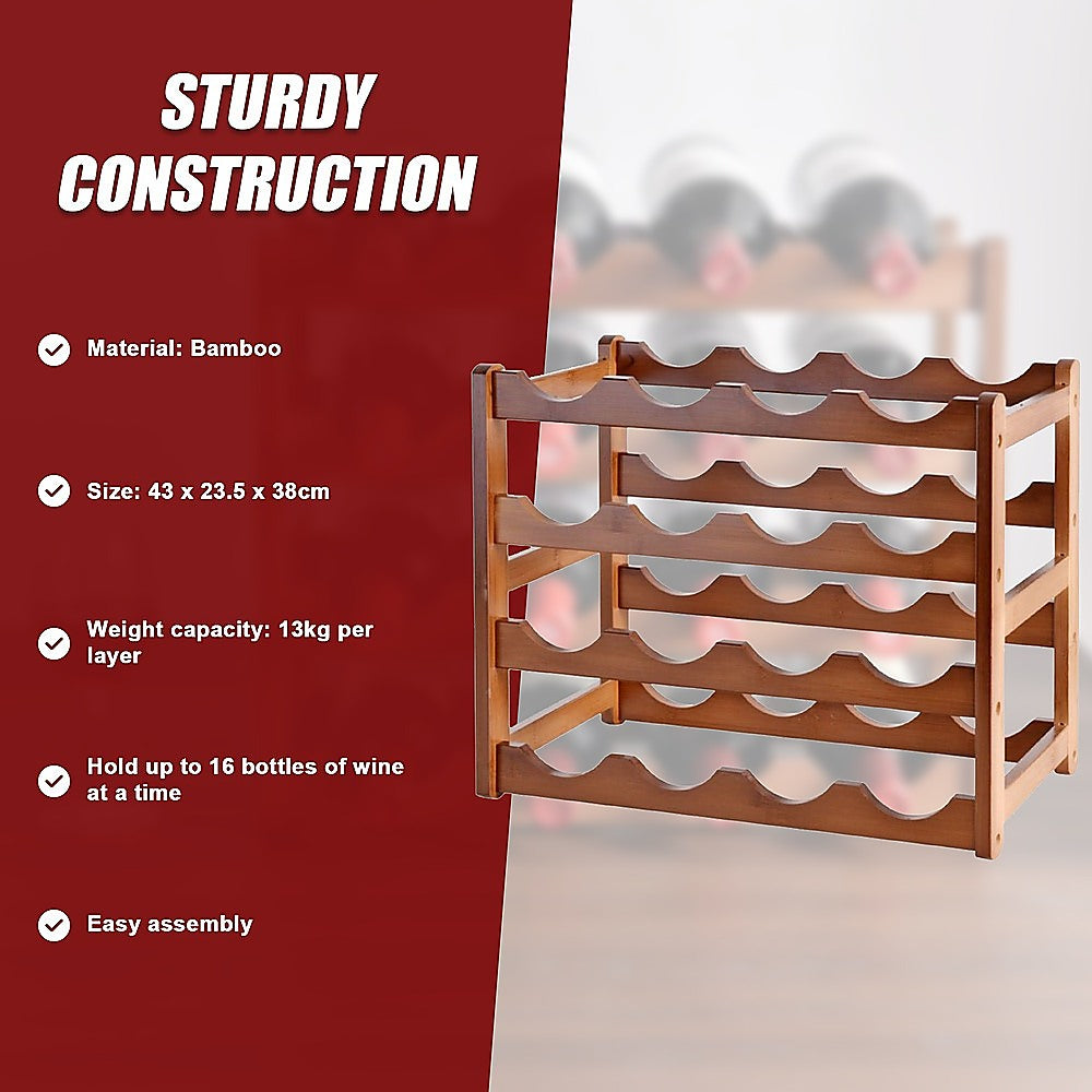 Wine Racks: Bamboo Stackable Modular Freestanding Countertop Wine Shelf Rack