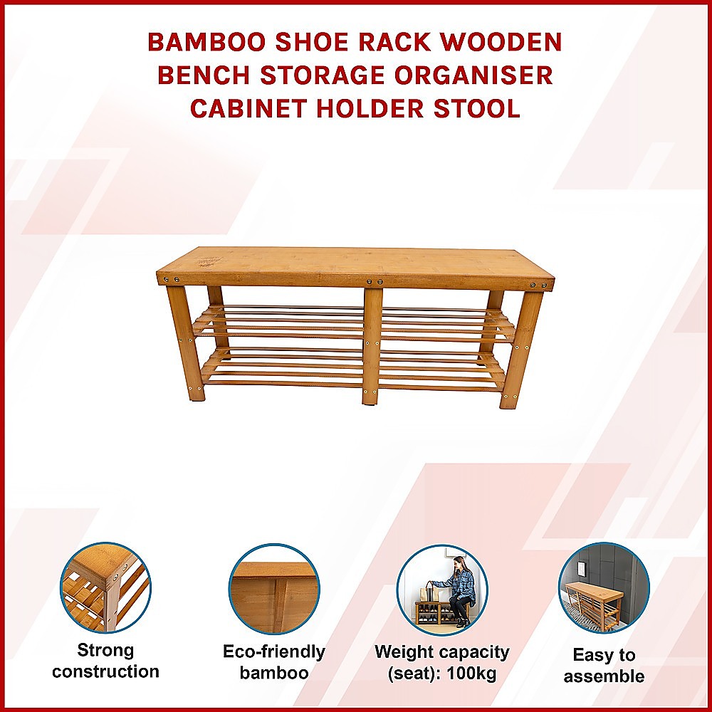 Shoe Storage: Bamboo Shoe Rack Wooden Bench Storage Organiser Cabinet Holder Stool