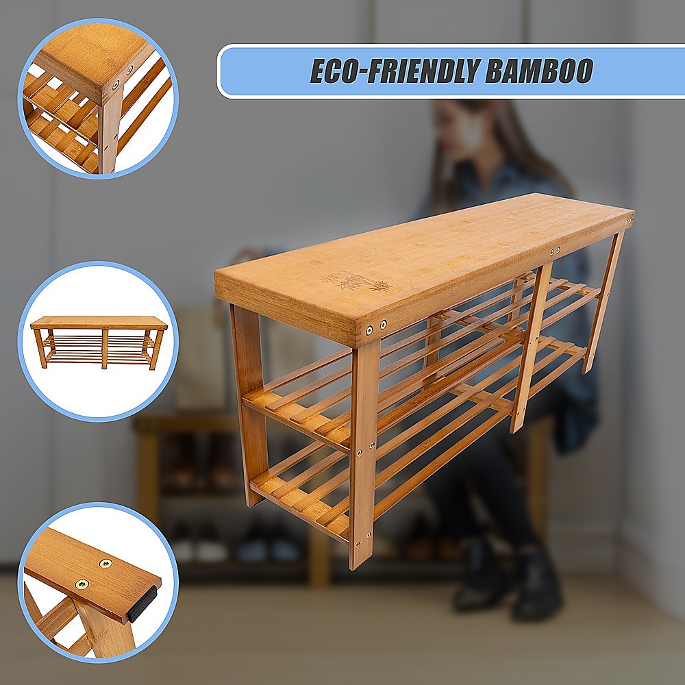 Shoe Storage: Bamboo Shoe Rack Wooden Bench Storage Organiser Cabinet Holder Stool