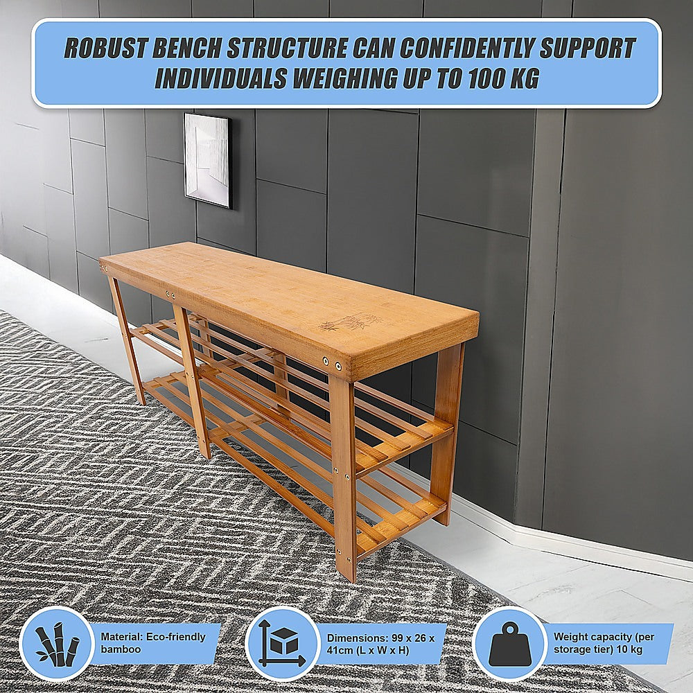 Shoe Storage: Bamboo Shoe Rack Wooden Bench Storage Organiser Cabinet Holder Stool