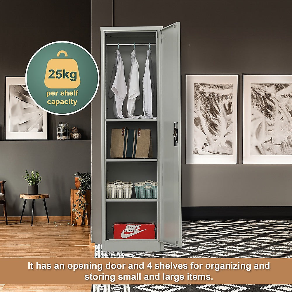 Storage Cabinets: Single-Door Metal Tall Cabinet Shelf Storage for Home Office Gym