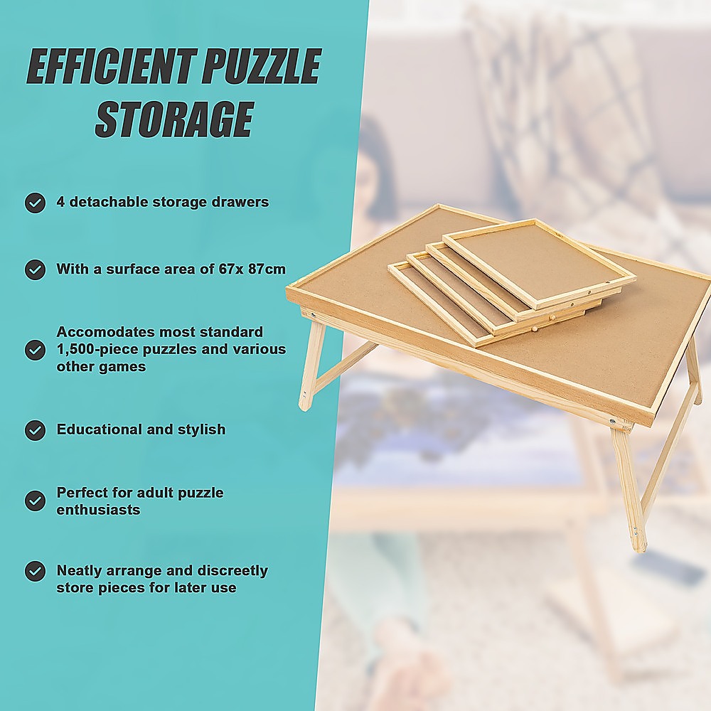 Activity Toys: 1500 Piece Wooden Jigsaw Puzzle Table  67x87cm Puzzle Board with Folding Legs