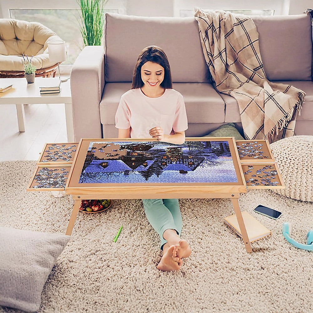 Activity Toys: 1500 Piece Wooden Jigsaw Puzzle Table  67x87cm Puzzle Board with Folding Legs