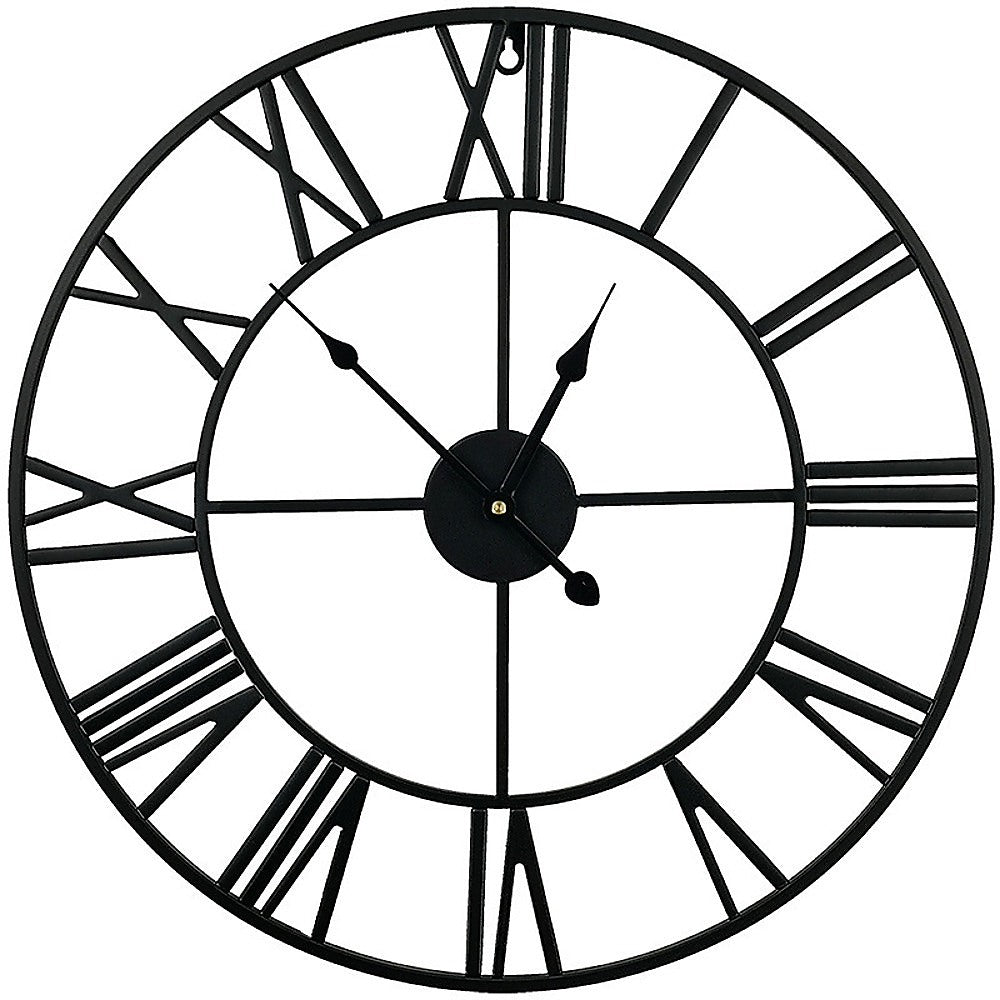 Clocks: 60cm Industrial Large Wall Clock, Round Metal Wall Clocks Roman Numerals Style